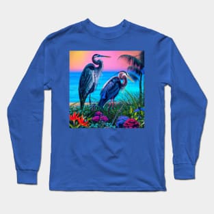 Great Blue Herons in The Caribbean Long Sleeve T-Shirt